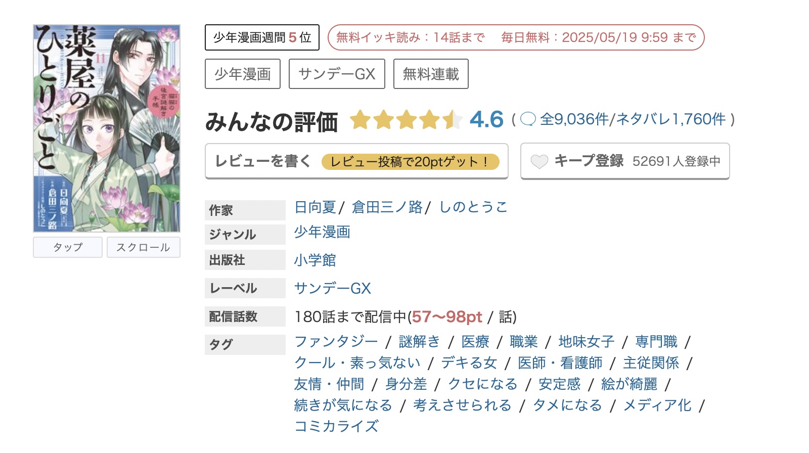 コミック.jp 薬屋のひとりごと ～猫猫の後宮謎解き手帳～ 無料