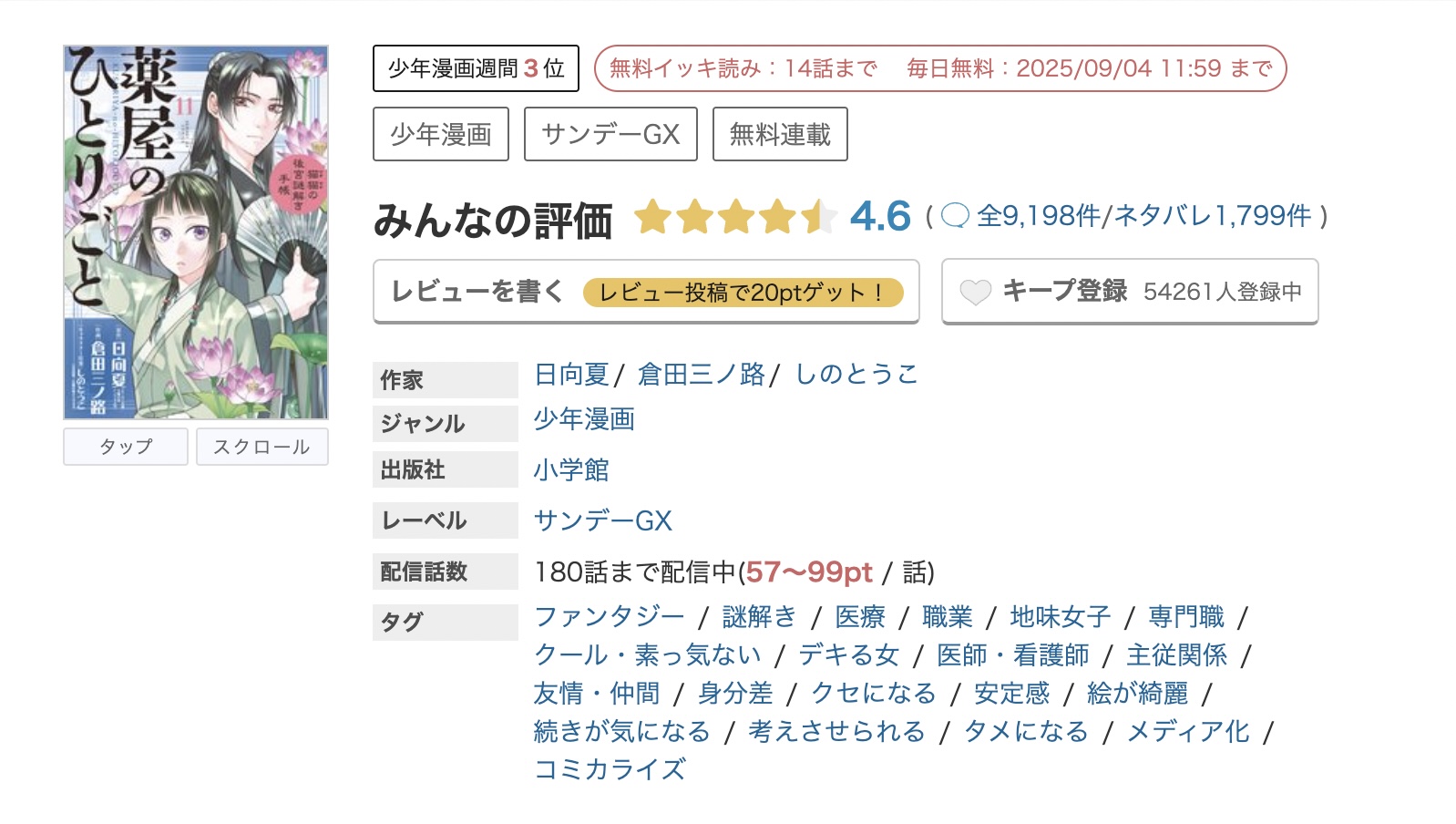 めちゃコミック 薬屋のひとりごと ～猫猫の後宮謎解き手帳～ 無料