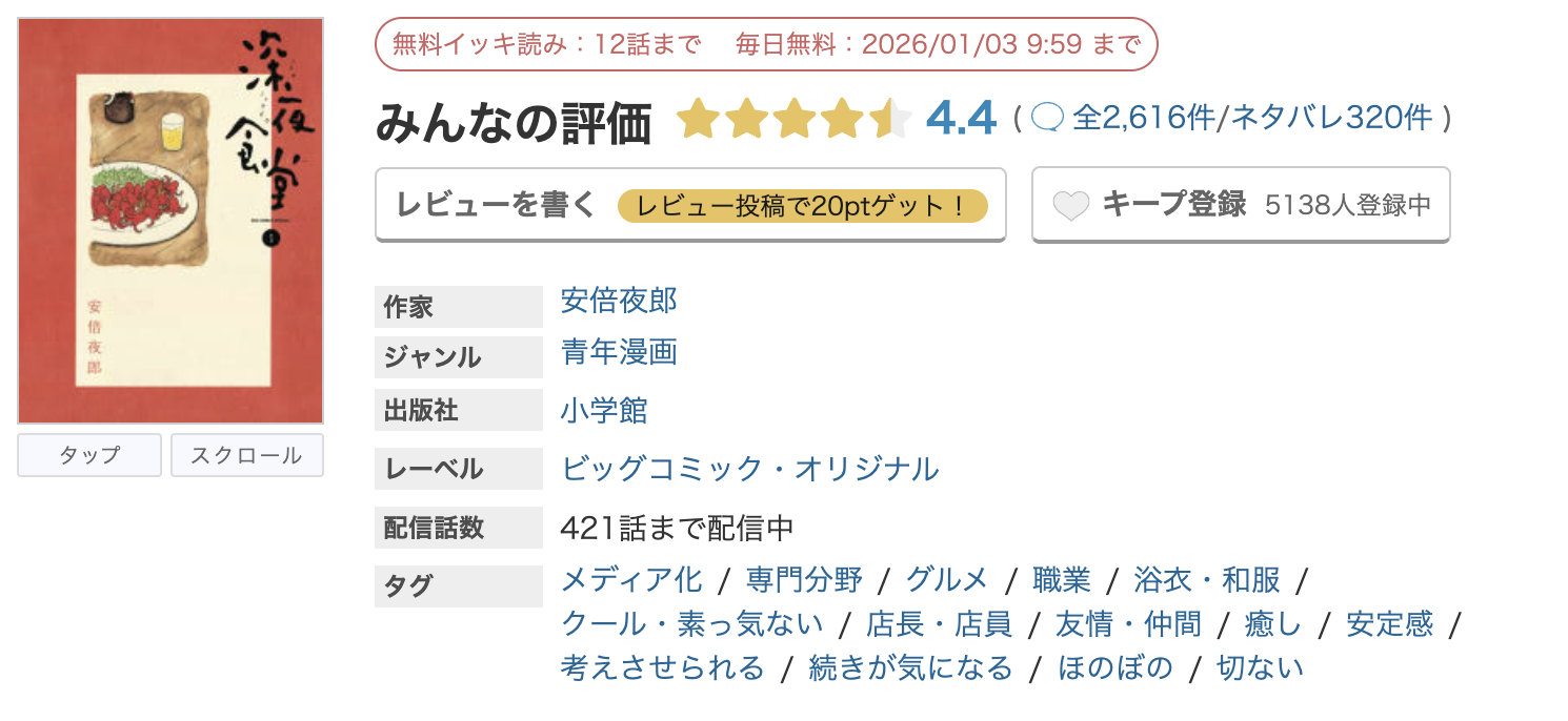 めちゃコミック 深夜食堂 無料