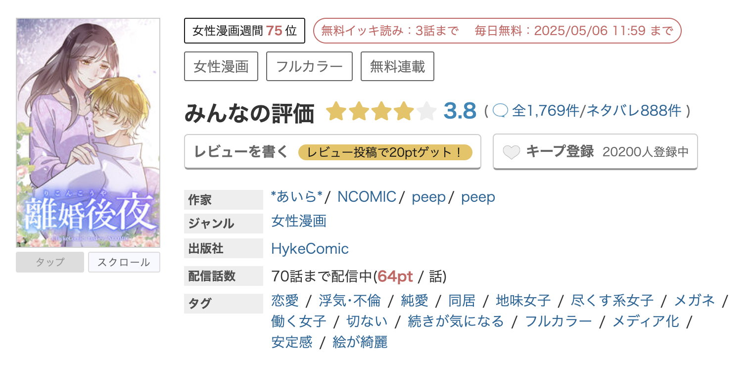 めちゃコミック 離婚後夜 無料