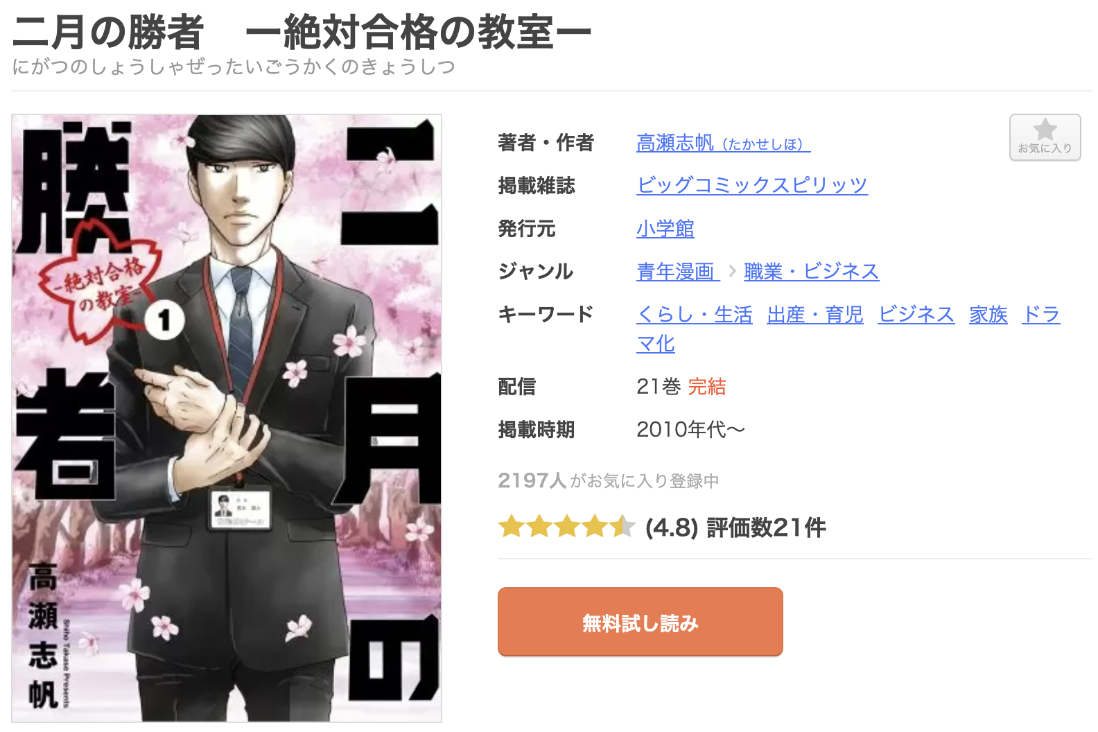 二月の勝者 全巻 まんが王国