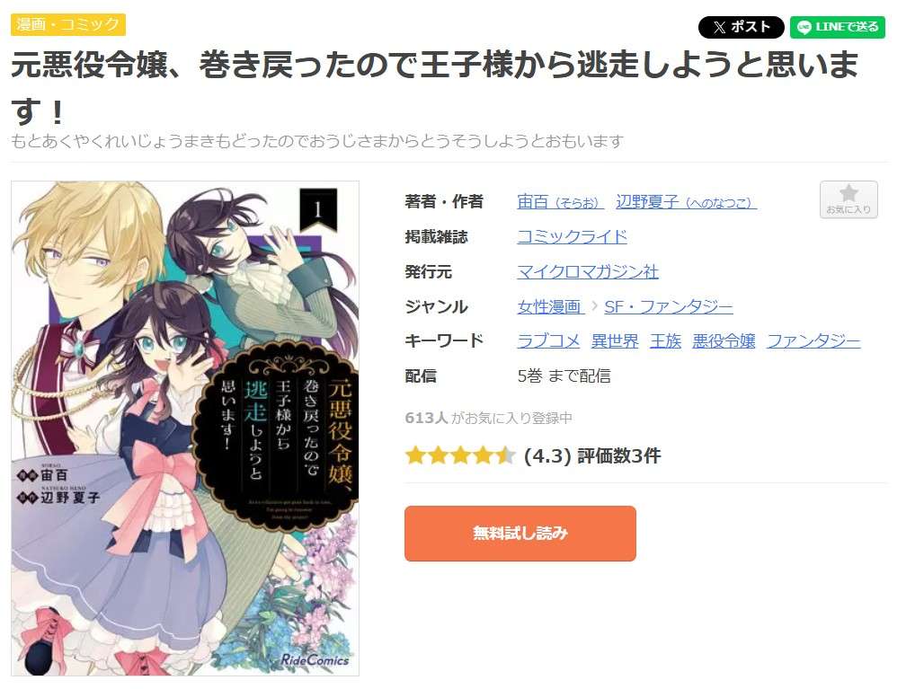 元悪役令嬢、巻き戻ったので王子様から逃走しようと思います！ 全巻 まんが王国
