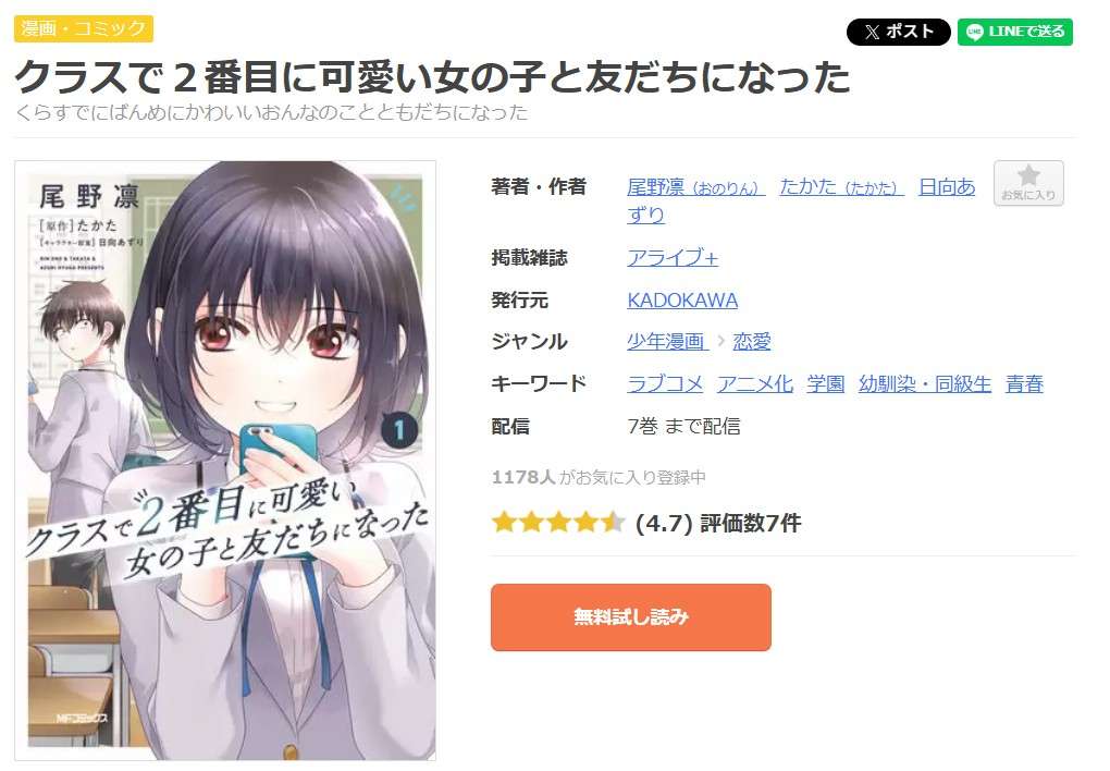 クラスで2番目に可愛い女の子と友だちになった 全巻 まんが王国